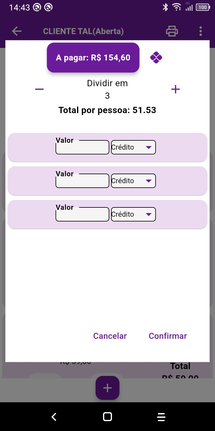 fechamento de comanda